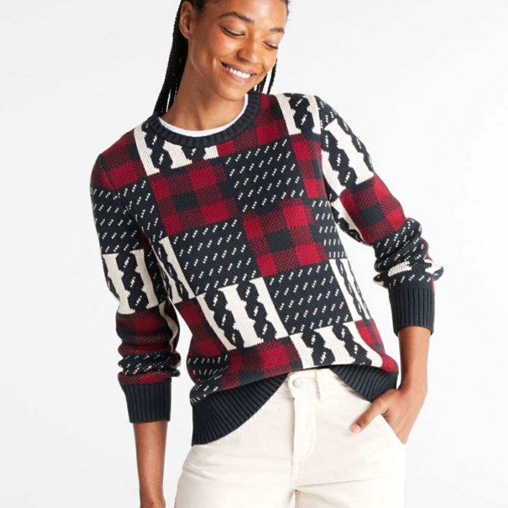 L.L. Bean Heritage Soft Cotton Fisherman Sweater Red White Blue Size XS